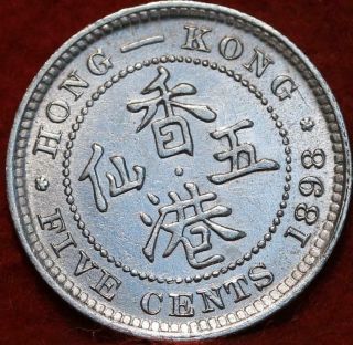 1898 Hong Kong 5 Cents Silver Foreign Coin 2