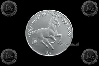 Liberia 5 Dollars 1997 (year Of The Horse) Commemorative Coin (km 357) Unc