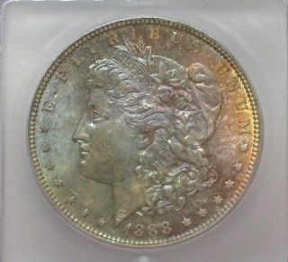 1888 Morgan Silver Dollar Icg Ms65 Valued At $175 Rainbow Toning