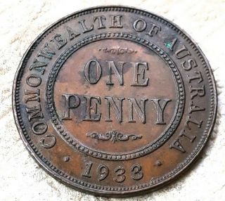 1933 Australia Australian One 1 Penny King George V Coin Vf
