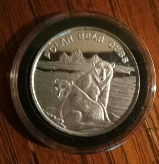 Polar Bear Cubs Alaska Collectible Coin 1 Troy Oz.  999 Fine Silver Round Medal