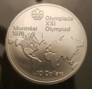 Canada 1973 World Map 10 Dollars 1.  4454oz Large Silver Coin 45mm Bu