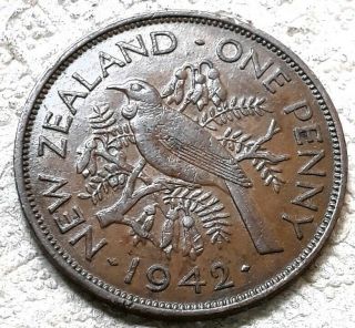 Almost Uncirculated 1942 Zealand One Penny