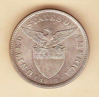 Us Philippines Fifty Centavos 1920 (50 Cents) Silver Coin Almost Unc