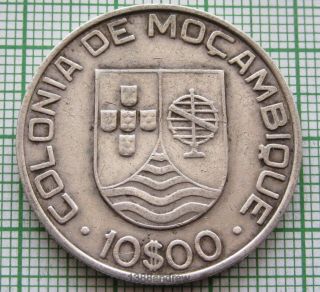 Mozambique Portugese Colony 1936 10 Escudos,  Silver One Year Type