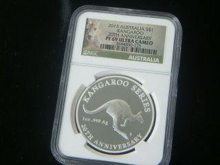2013 Australia $1 Proof.  999 Silver Kangaroo Ngc Pf69 Ultra Cameo