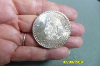 1947 Cuauhtemoc Mexico 5 Pesos.  900 Fine Silver Coin.  V.