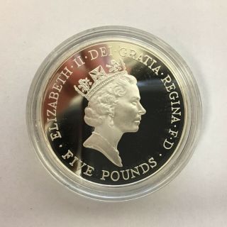 GB 5 Pounds 1996 Gem Proof Queen ' s 70th Birthday -.  925 SILVER CROWN.  841 TR OZ 5