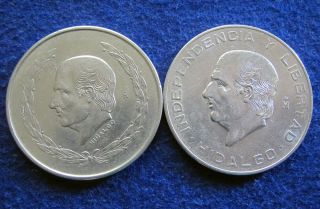 1952 Mexico Hidalgo Wreath Silver 5 Peso & 1956 10 Peso - U S