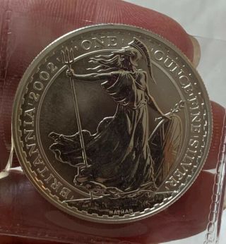 2002 Great Britain Britannia 2 Pounds 1 Oz Fine Silver Coin Uncirculated