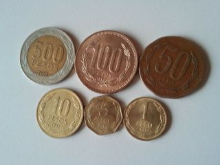 Chile Set Of 6 Coins 500,  100,  50,  10,  5,  1 Peso 1990 - 2001