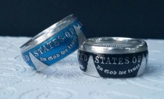 Coin Ring Hand Made From Morgan Silver Dollar Powder Coated 9 Colors Sizes 6 - 14