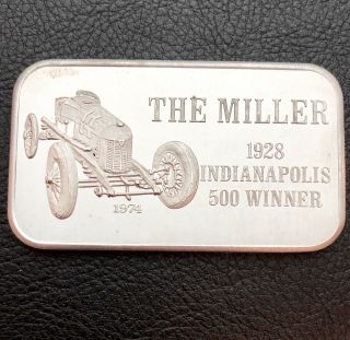 The Miller 1928 Indy 500 Winner 1 Oz.  999 Silver Art Bar Mark Iv Reverse (0821)