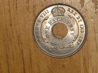 British West Africa 1936 1/2 Penny Coin Unc Uncirculated Edward Viii