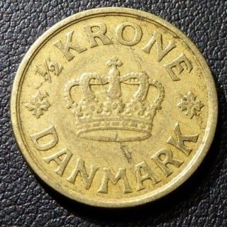 Denmark 1/2 Krone 1924 World Foreign High Value Bronze Coin Axf