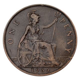 1934 Great Britain Penny VF KM 838 3