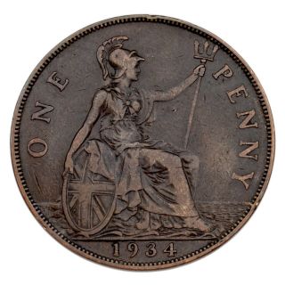 1934 Great Britain Penny VF KM 838 4