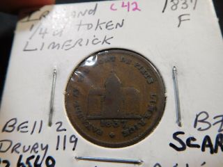 C42 Ireland Limerick City 1837 Mont De Piete Farthing Token Drury - 119 Scarce