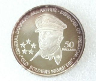 1989 5 Dollar Niue General Douglas Macarthur Silver Coin 1oz Defender Of Freedom