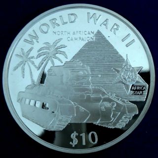 Liberia: 1997 $10 " Ww2 " (g) 1 Tr Oz.  999 Silver Proof,  Cap,  Cert - Top Grade