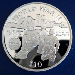 Liberia: 1997 $10 " Ww2 " (c) 1 Tr Oz.  999 Silver Proof,  Cap,  Cert - Top Grade