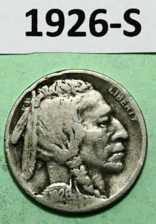 1926 - S Buffalo Nickel Us 5 Cent Coin Vg Major Key Date 970,  000 Lowest Mintage