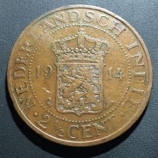 Old Foreign World Coin: 1914 Netherlands East Indies 2 1/2 Cents