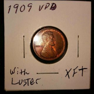 Xf 1909 Vdb Lincoln Cent Antique Penny Vintage Coin Red Luster V4