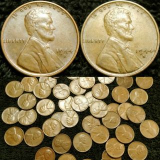 1944 - S Au,  Roll Of 50 Lincoln Cents Wheat Pennies