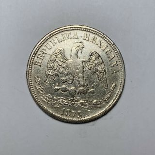 1875 Asl Mexico Silver 50 Centavos