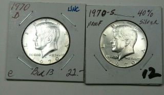 2 Silver Jfk - Kennedy Half Dollars 1970 - S Proof,  1970 - D Unc 17