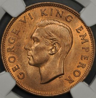 1940 Ngc Ms65rb Zealand 1/2 Halfpenny Half Penny