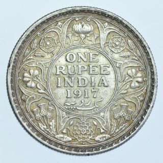 India British George V Rupee,  1917 Bombay Silver Coin Ef