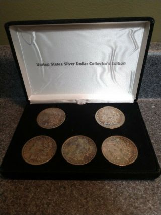 5 Silver Dollars (1878,  1883,  1900,  1921 & 1881) In Black Velvet Case