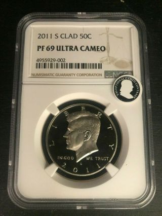 2011 S Clad 50c Proof Kennedy Half Dollar.  50 Cent Ngc Pf 69 Ultra Cameo