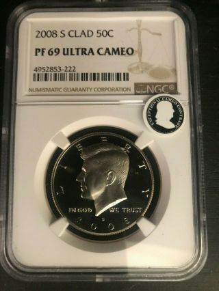 2008 S Clad 50c Proof Kennedy Half Dollar.  50 Cent Ngc Pf 69 Ultra Cameo