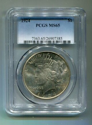 1924 - P Peace Dollar Pcgs Ms 65 (very Coin)
