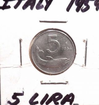CIRCULATED 1954R 5 LIRA ITALIAN COIN. 3