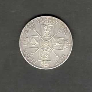 Uk Great Britain 1887 Double Florin - Victoria British Silver Coin