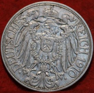 Uncirculated 1910 - A Germany 25 Pfennig Clad Foreign Coin