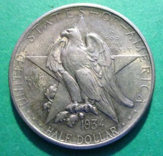 1934 Texas Independence Centennial Commemorative Silver Half Dollar.  Au Details.