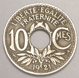 1921 France French 10 Centimes R & F Coin Vf