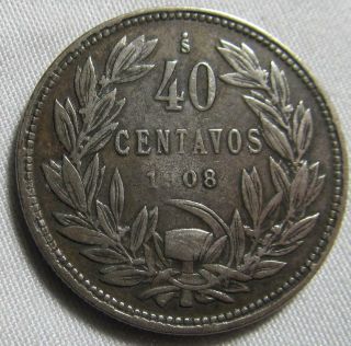 Chile 1908 Silver 40 Centavos 2