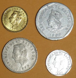 El Salvador Set Of 4 Coins 2 Centavos,  5 Centavos (2),  And 1 Colon.