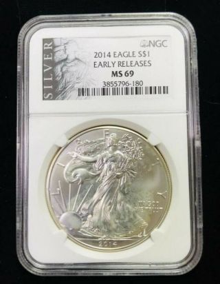 2014 Ngc Ms69 Er $1 Silver American Eagle Dollar Early Releases Coin S$1 Ms 69