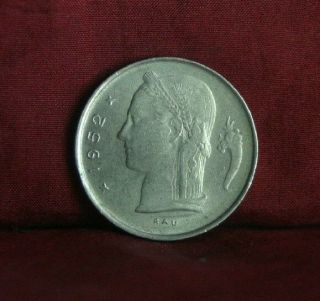 1952 Belgium 1 Franc Copper Nickel World Coin Km143.  1 Belgie Crown Cornucopia