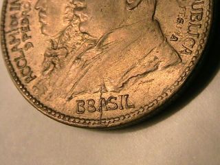 1922 Brazil " Bbasil " Scarce Variety 1000 Reis Ch Bu Lustrous Scarce Brasil Coin