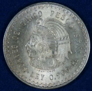 1948 Mexico 5 Cinco Pesos Silver Coin Cuauhtemoc