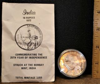 (1972) B Silver Proof - With - The - Package 10 Rupees Coin From India