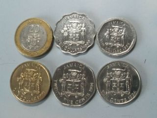 Jamaica Set Of 6 Coins 20,  10,  5,  1 Dollar,  25,  10 Cents 1991 - 2000